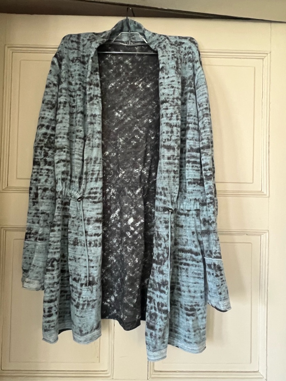 NIC+ZOE Open-Front Teal and Black Patterned Cardigan - Large
